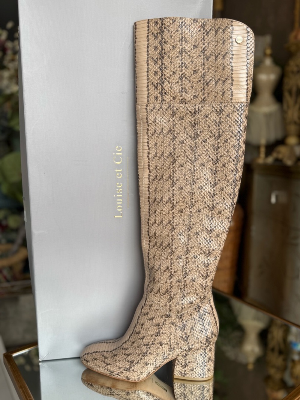 Louise et Cie Snake-Print Knee High Boots in Taupe leather boot